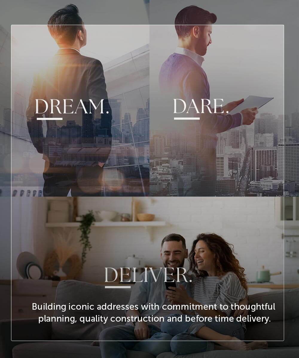 Satra Corp real estate values – Dream, Dare, Deliver – showcasing residential and commercial project vision in Mumbai